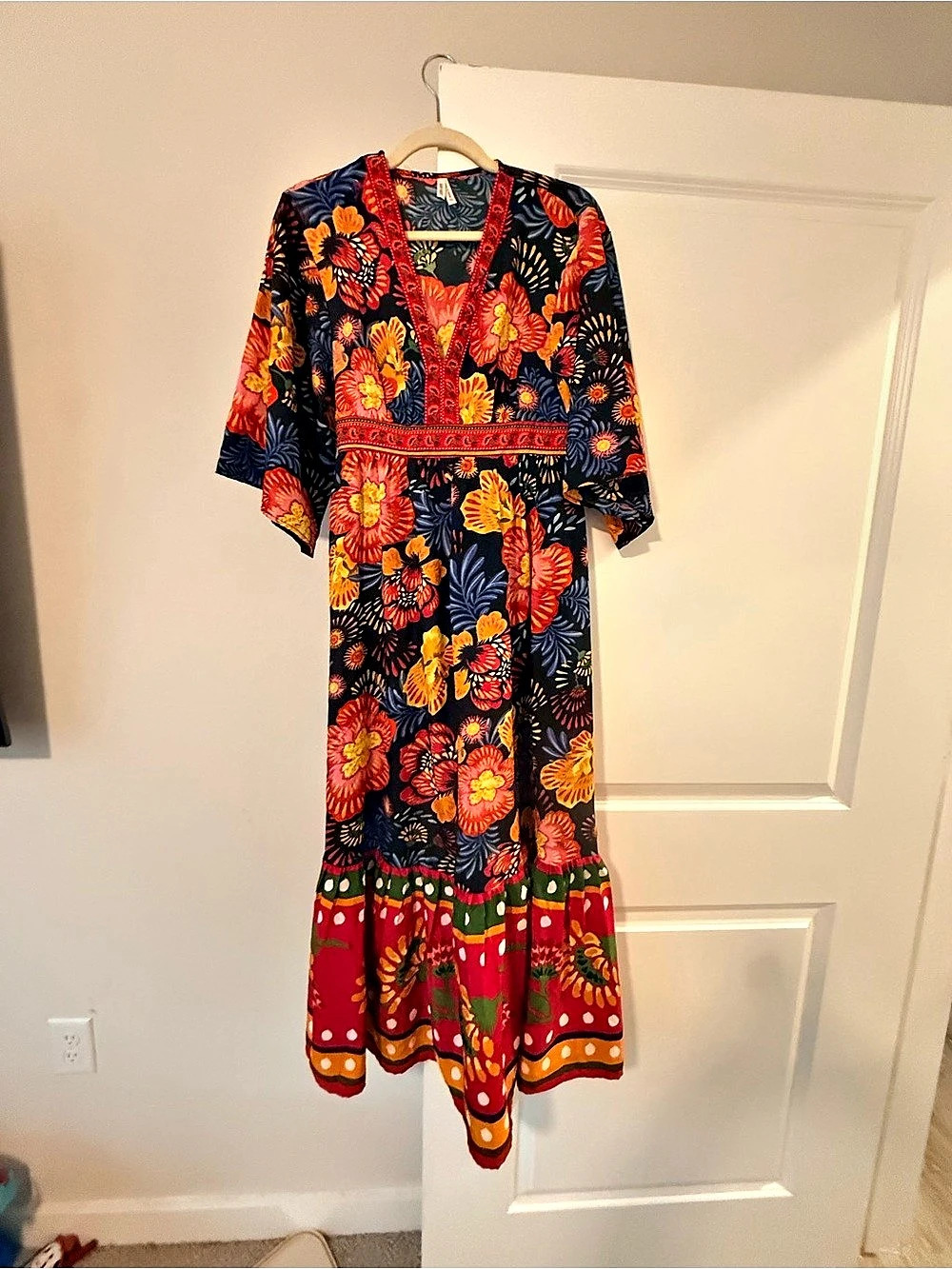 Floral Midi Dress in Blue & Red Like New